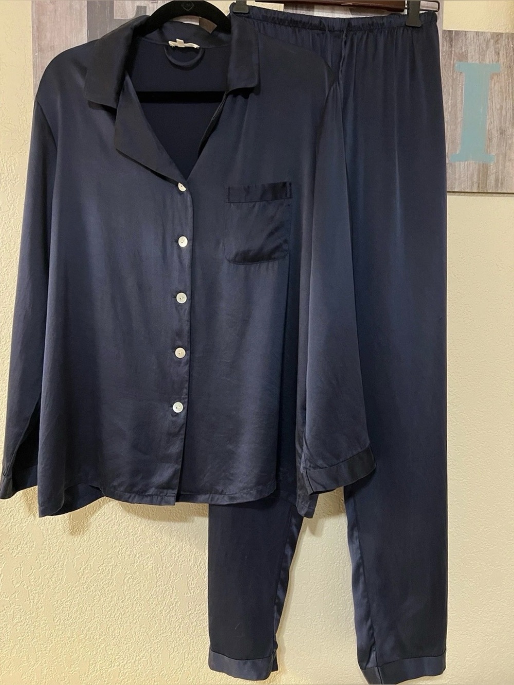 Lilysilk Full Length Pajama Set, womens, Navy Blue, size XXL.